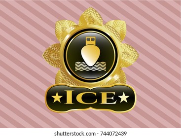  Golden emblem or badge with ship icon and Ice text inside