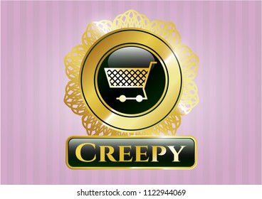  Golden emblem or badge with shopping cart icon and Creepy text inside