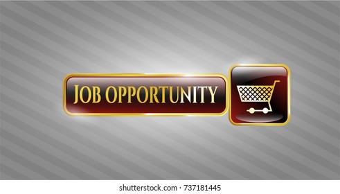  Golden emblem or badge with shopping cart icon and Job Opportunity text inside