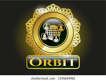  Golden emblem or badge with social network icon and Orbit text inside