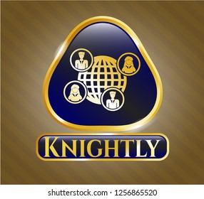  Golden emblem or badge with social network icon and Knightly text inside