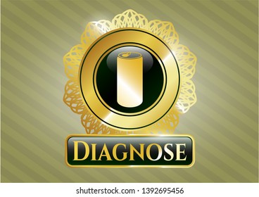  Golden emblem or badge with soda can icon and Diagnose text inside