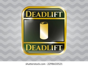 Golden emblem or badge with soda can icon and Deadlift text inside
