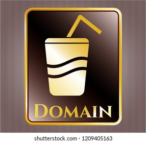  Golden emblem or badge with soda icon and Domain text inside