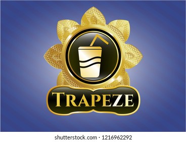  Golden emblem or badge with soda icon and Trapeze text inside