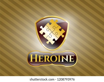  Golden emblem or badge with solution icon and Heroine text inside