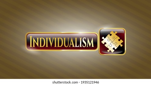 Emblema dorado o placa con icono de solución y texto de individualismo dentro