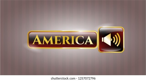  Golden emblem or badge with sound icon and America text inside