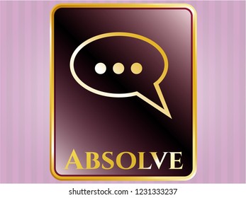 Golden emblem or badge with speech bubble icon and Absolve text inside