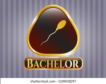  Golden emblem or badge with sperm icon and Bachelor text inside
