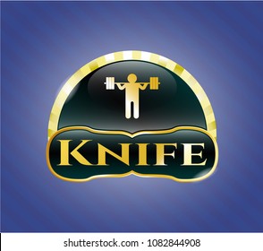  Golden emblem or badge with squat icon and Knife text inside