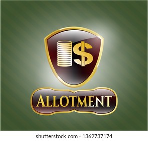  Golden emblem or badge with stack of coins icon and Allotment text inside