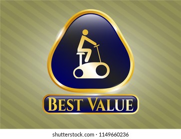  Golden emblem or badge with stationary bike icon and Best Value text inside
