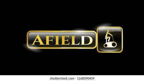  Golden emblem or badge with stationary bike icon and Afield text inside