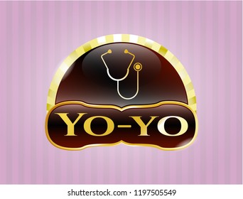  Golden emblem or badge with stethoscope icon and Yo-yo text inside