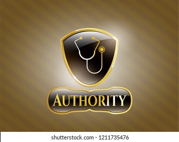  Golden emblem or badge with stethoscope icon and Authority text inside