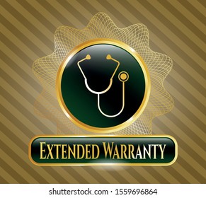  Golden Emblem Or Badge With Stethoscope Icon And Extended Warranty Text Inside