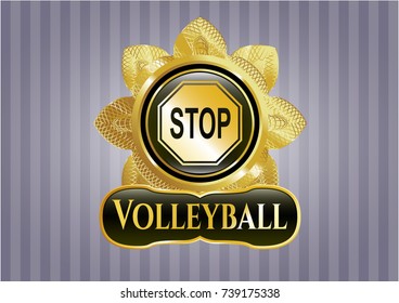  Golden emblem or badge with stop icon and Volleyball text inside