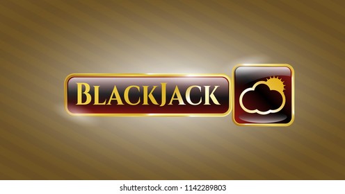  Golden emblem or badge with sun behind cloud icon and BlackJack text inside