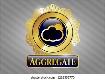  Golden emblem or badge with sun behind cloud icon and Aggregate text inside