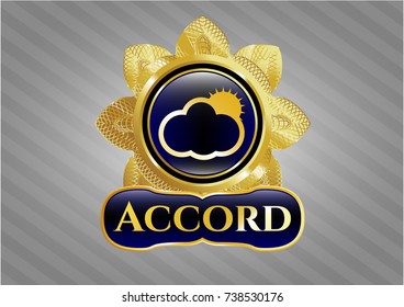  Golden emblem or badge with sun behind cloud icon and Accord text inside