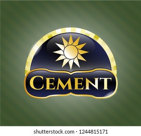  Golden emblem or badge with sun icon and Cement text inside