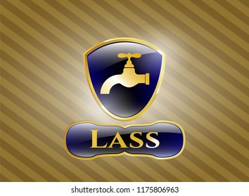  Golden emblem or badge with tap icon and Lass  text inside