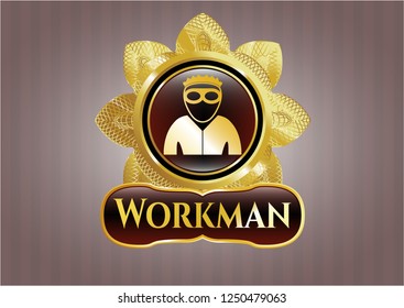  Golden emblem or badge with thief icon and Workman text inside