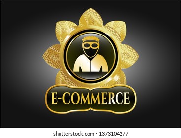  Golden emblem or badge with thief icon and e-commerce text inside