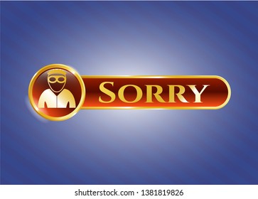  Golden emblem or badge with thief icon and Sorry text inside