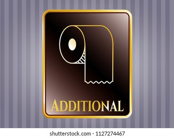  Golden emblem or badge with toilet paper icon and Additional text inside