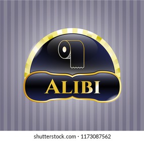  Golden emblem or badge with toilet paper icon and Alibi text inside