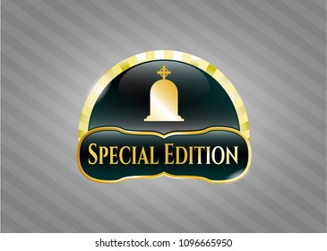   Golden emblem or badge with tombstone icon and Special Edition text inside