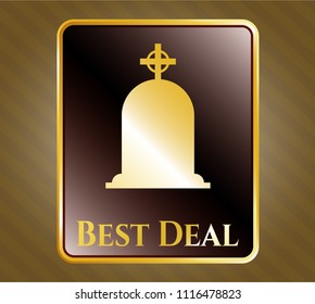  Golden emblem or badge with tombstone icon and Best Deal text inside