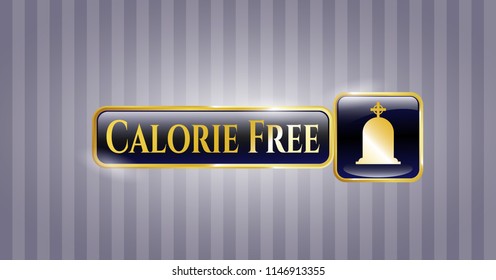  Golden emblem or badge with tombstone icon and Calorie Free text inside