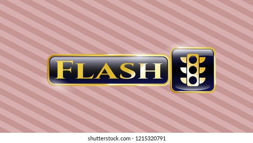  Golden emblem or badge with traffic light icon and Flash text inside