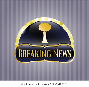  Golden emblem or badge with tree icon and Breaking News text inside