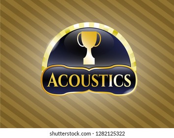  Golden emblem or badge with trophy icon and Acoustics text inside