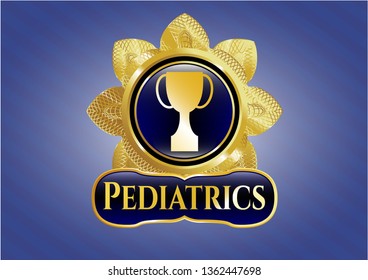  Golden emblem or badge with trophy icon and Pediatrics text inside