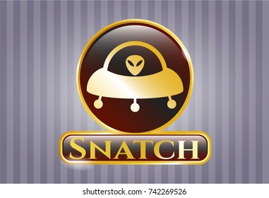  Golden emblem or badge with ufo with aline inside icon and Snatch text inside