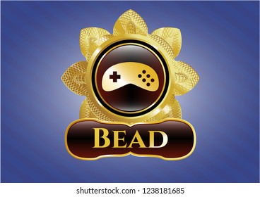  Golden emblem or badge with video game icon and Bead text inside