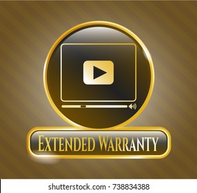  Golden emblem or badge with video player icon and Extended Warranty text inside