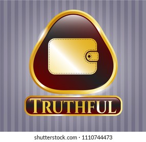   Golden emblem or badge with wallet icon and Truthful text inside