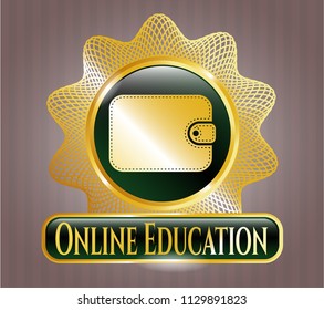  Golden emblem or badge with wallet icon and Online Education text inside