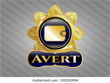  Golden emblem or badge with wallet icon and Avert text inside