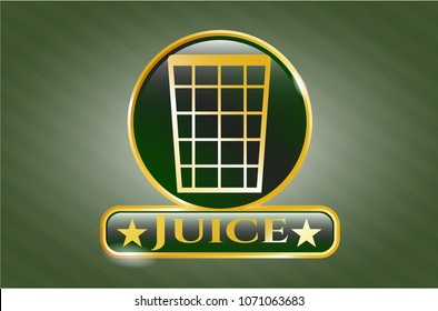  Golden emblem or badge with wastepaper basket icon and Juice text inside