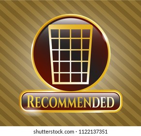  Golden emblem or badge with wastepaper basket icon and Recommended text inside