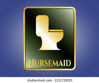  Golden emblem or badge with WC toilet icon and Nursemaid text inside