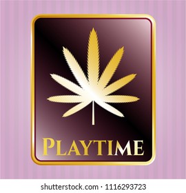  Golden emblem or badge with weed leaf icon and Playtime text inside