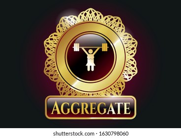  Golden emblem or badge with weightlifter girl icon and Aggregate text inside